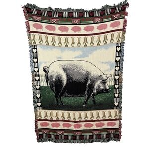 NWT 90s The Rug Barn Tapestry Throw Pig Woven Americana Country Farmhouse USA